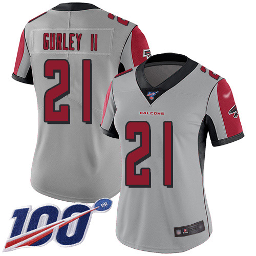Nike Falcons #21 Todd Gurley II Silver Women's Stitched NFL Limited Inverted Legend 100th Season Jersey