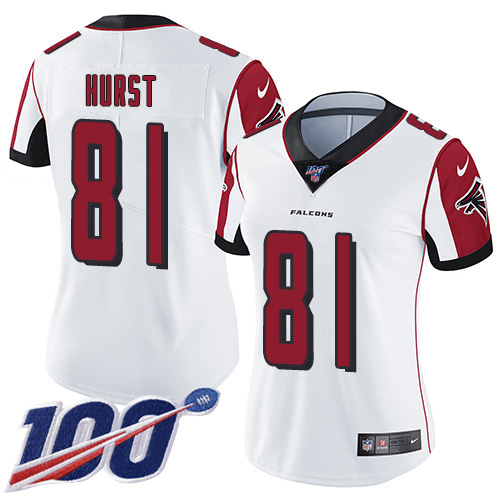 Nike Falcons #81 Hayden Hurst White Women's Stitched NFL 100th Season Vapor Untouchable Limited Jersey Nike Falcons #81 Hayden Hurst White Women's Stitched NFL 100th Season Vapor Untouchable Limited Jersey