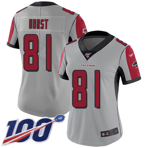 Nike Falcons #81 Hayden Hurst Silver Women's Stitched NFL Limited Inverted Legend 100th Season Jersey