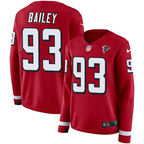 Nike Falcons #93 Allen Bailey Red Team Color Women's Stitched NFL Limited Therma Long Sleeve Jersey