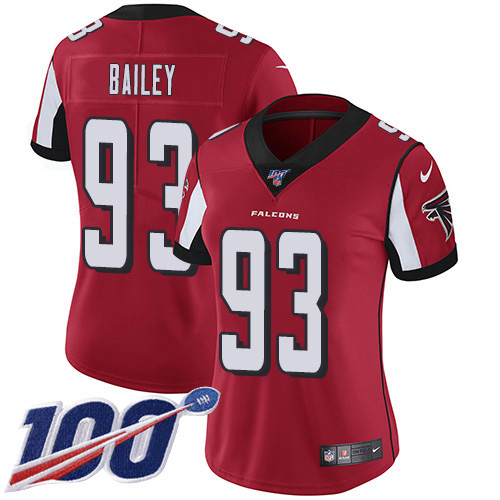Nike Falcons #93 Allen Bailey Red Team Color Women's Stitched NFL 100th Season Vapor Untouchable Limited Jersey