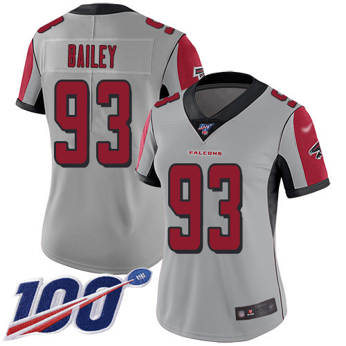 Nike Falcons #93 Allen Bailey Silver Women's Stitched NFL Limited Inverted Legend 100th Season Jersey