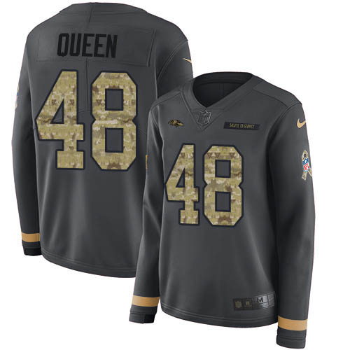 Nike Ravens #48 Patrick Queen Anthracite Salute to Service Women's Stitched NFL Limited Therma Long Sleeve Jersey