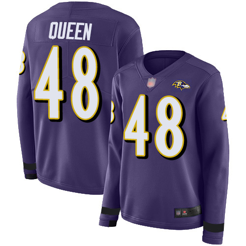 Nike Ravens #48 Patrick Queen Purple Team Color Women's Stitched NFL Limited Therma Long Sleeve Jersey