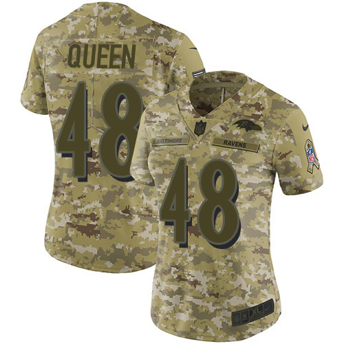 Nike Ravens #48 Patrick Queen Camo Women's Stitched NFL Limited 2018 Salute To Service Jersey