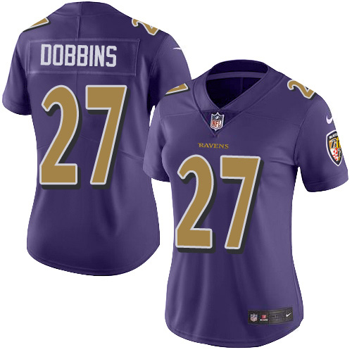 Nike Ravens #27 J.K. Dobbins Purple Women's Stitched NFL Limited Rush Jersey