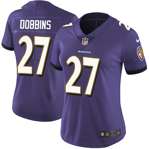 Nike Ravens #27 J.K. Dobbins Purple Team Color Women's Stitched NFL Vapor Untouchable Limited Jersey