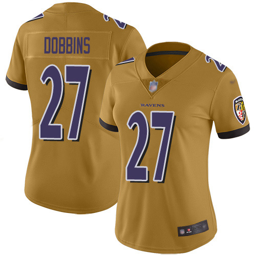 Nike Ravens #27 J.K. Dobbins Gold Women's Stitched NFL Limited Inverted Legend Jersey