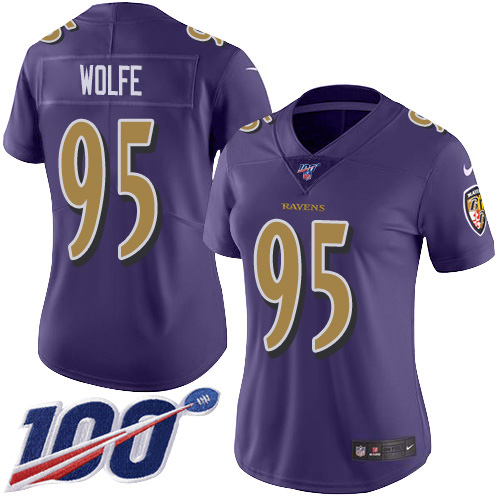 Nike Ravens #95 Derek Wolfe Purple Women's Stitched NFL Limited Rush 100th Season Jersey