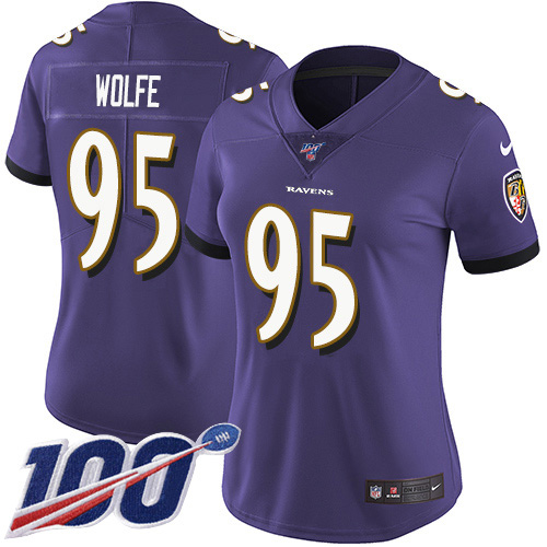 Nike Ravens #95 Derek Wolfe Purple Team Color Women's Stitched NFL 100th Season Vapor Untouchable Limited Jersey