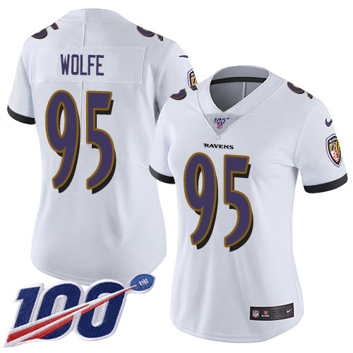 Nike Ravens #95 Derek Wolfe White Women's Stitched NFL 100th Season Vapor Untouchable Limited Jersey Nike Ravens #95 Derek Wolfe White Women's Stitched NFL 100th Season Vapor Untouchable Limited Jersey