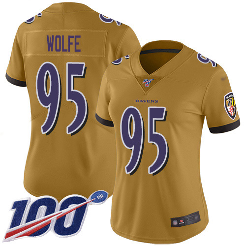 Nike Ravens #95 Derek Wolfe Gold Women's Stitched NFL Limited Inverted Legend 100th Season Jersey