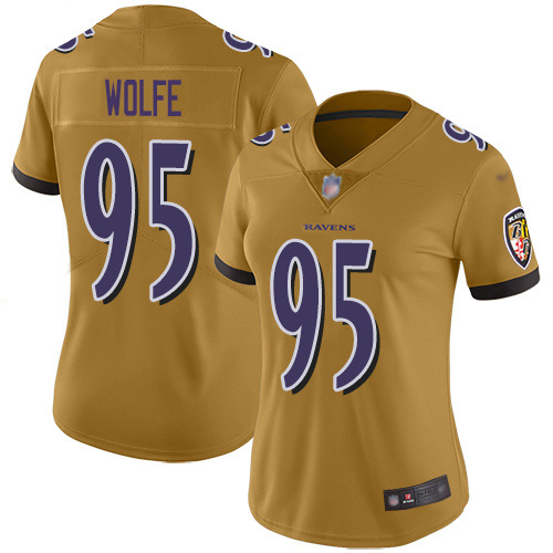 Nike Ravens #95 Derek Wolfe Gold Women's Stitched NFL Limited Inverted Legend Jersey