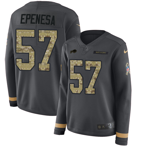 Nike Bills #57 A.J. Epenesas Anthracite Salute to Service Women's Stitched NFL Limited Therma Long Sleeve Jersey