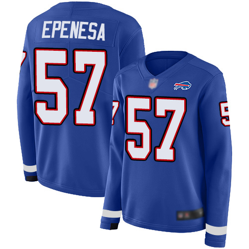 Nike Bills #57 A.J. Epenesas Royal Blue Team Color Women's Stitched NFL Limited Therma Long Sleeve Jersey