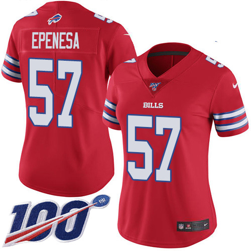 Nike Bills #57 A.J. Epenesas Red Women's Stitched NFL Limited Rush 100th Season Jersey