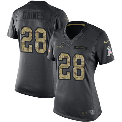 Nike Bills #28 E.J. Gaines Black Women's Stitched NFL Limited 2016 Salute to Service Jersey