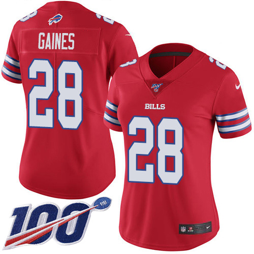 Nike Bills #28 E.J. Gaines Red Women's Stitched NFL Limited Rush 100th Season Jersey