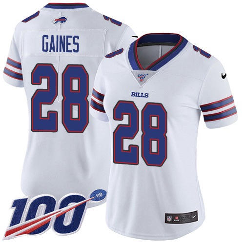Nike Bills #28 E.J. Gaines White Women's Stitched NFL 100th Season Vapor Untouchable Limited Jersey