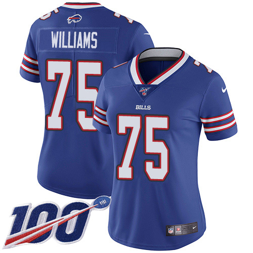 Nike Bills #75 Daryl Williams Royal Blue Team Color Women's Stitched NFL 100th Season Vapor Untouchable Limited Jersey