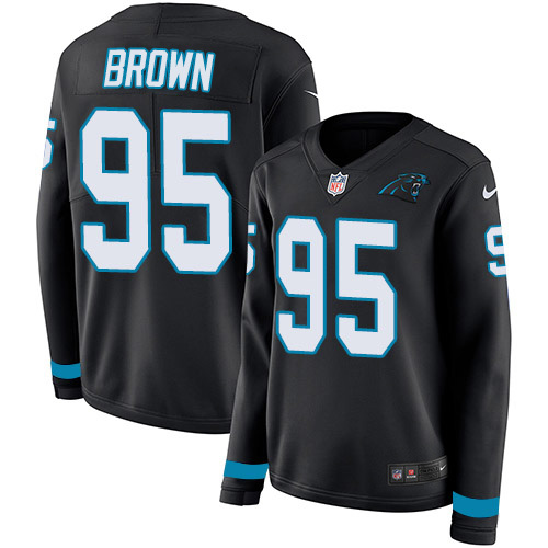 Nike Panthers #95 Derrick Brown Black Team Color Women's Stitched NFL Limited Therma Long Sleeve Jersey