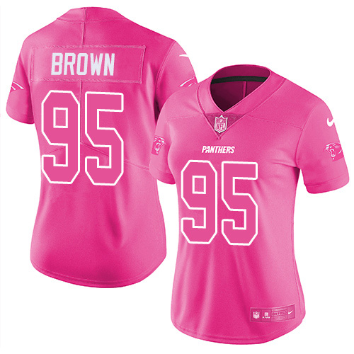 Nike Panthers #95 Derrick Brown Pink Women's Stitched NFL Limited Rush Fashion Jersey