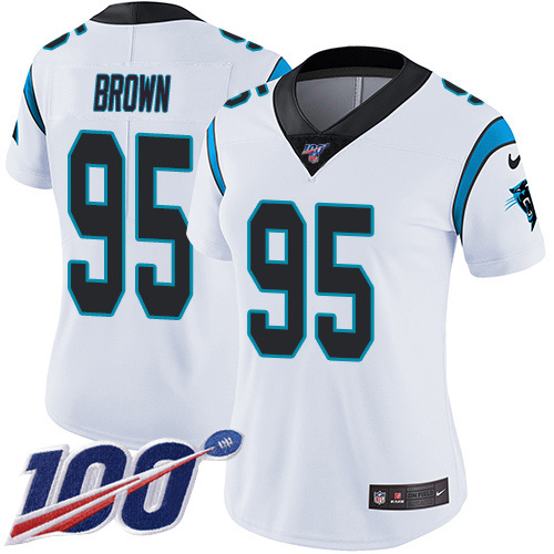 Nike Panthers #95 Derrick Brown White Women's Stitched NFL 100th Season Vapor Untouchable Limited Jersey