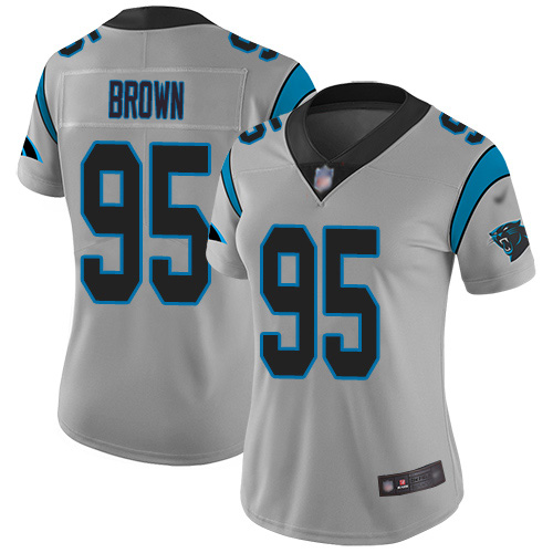 Nike Panthers #95 Derrick Brown Silver Women's Stitched NFL Limited Inverted Legend Jersey