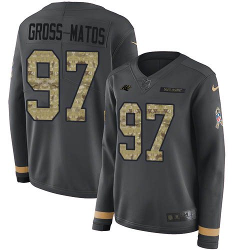 Nike Panthers #97 Yetur Gross-Matos Anthracite Salute to Service Women's Stitched NFL Limited Therma Long Sleeve Jersey
