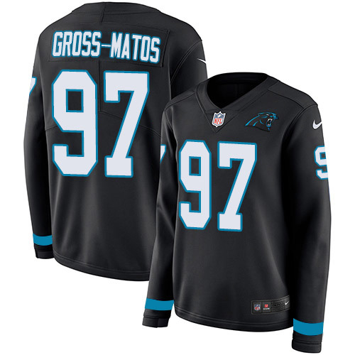 Nike Panthers #97 Yetur Gross-Matos Black Team Color Women's Stitched NFL Limited Therma Long Sleeve Jersey
