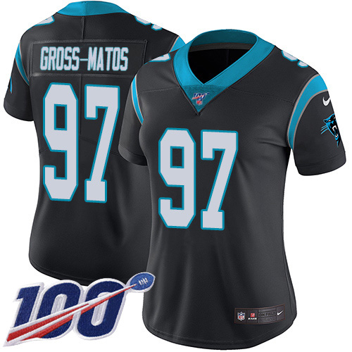 Nike Panthers #97 Yetur Gross-Matos Black Team Color Women's Stitched NFL 100th Season Vapor Untouchable Limited Jersey