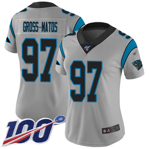 Nike Panthers #97 Yetur Gross-Matos Silver Women's Stitched NFL Limited Inverted Legend 100th Season Jersey