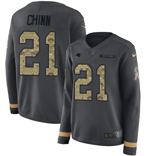 Nike Panthers #21 Jeremy Chinn Anthracite Salute to Service Women's Stitched NFL Limited Therma Long Sleeve Jersey