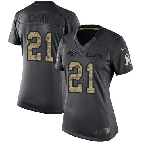 Nike Panthers #21 Jeremy Chinn Black Women's Stitched NFL Limited 2016 Salute to Service Jersey