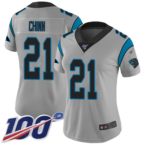 Nike Panthers #21 Jeremy Chinn Silver Women's Stitched NFL Limited Inverted Legend 100th Season Jersey