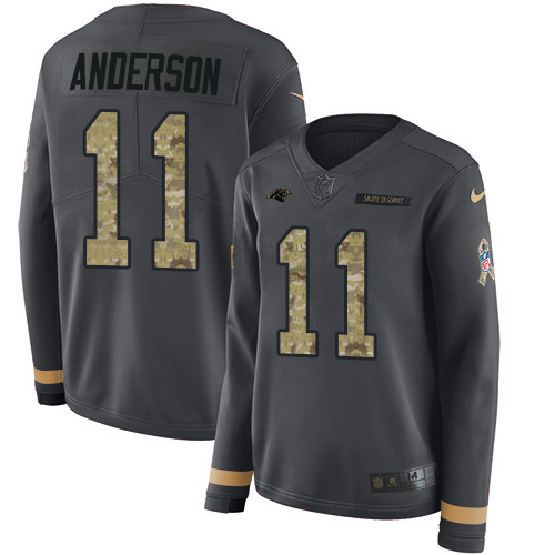 Nike Panthers #11 Robby Anderson Anthracite Salute to Service Women's Stitched NFL Limited Therma Long Sleeve Jersey