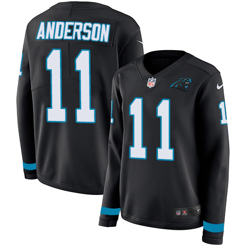 Nike Panthers #11 Robby Anderson Black Team Color Women's Stitched NFL Limited Therma Long Sleeve Jersey