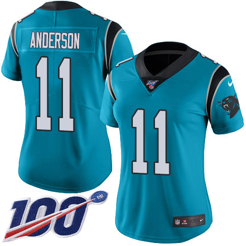 Nike Panthers #11 Robby Anderson Blue Women's Stitched NFL Limited Rush 100th Season Jersey