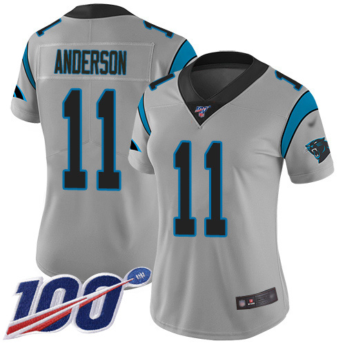 Nike Panthers #11 Robby Anderson Silver Women's Stitched NFL Limited Inverted Legend 100th Season Jersey