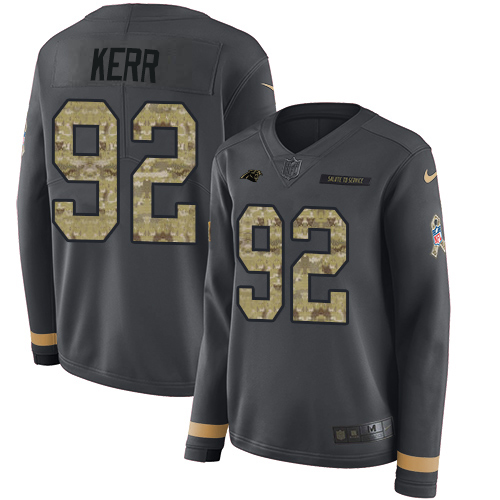 Nike Panthers #92 Zach Kerr Anthracite Salute to Service Women's Stitched NFL Limited Therma Long Sleeve Jersey
