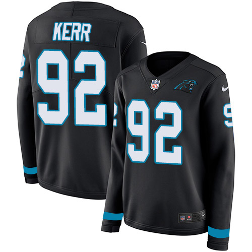 Nike Panthers #92 Zach Kerr Black Team Color Women's Stitched NFL Limited Therma Long Sleeve Jersey