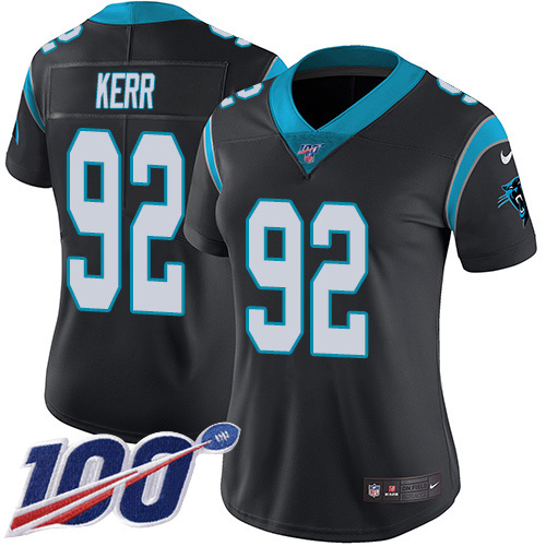 Nike Panthers #92 Zach Kerr Black Team Color Women's Stitched NFL 100th Season Vapor Untouchable Limited Jersey