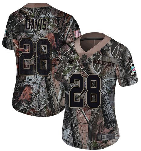 Nike Panthers #28 Mike Davis Camo Women's Stitched NFL Limited Rush Realtree Jersey