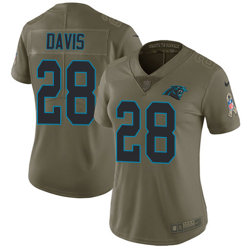 Nike Panthers #28 Mike Davis Olive Women's Stitched NFL Limited 2017 Salute To Service Jersey
