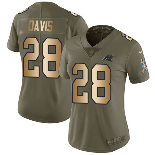 Nike Panthers #28 Mike Davis Olive/Gold Women's Stitched NFL Limited 2017 Salute To Service Jersey