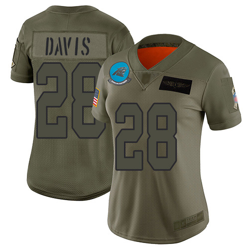 Nike Panthers #28 Mike Davis Camo Women's Stitched NFL Limited 2019 Salute to Service Jersey