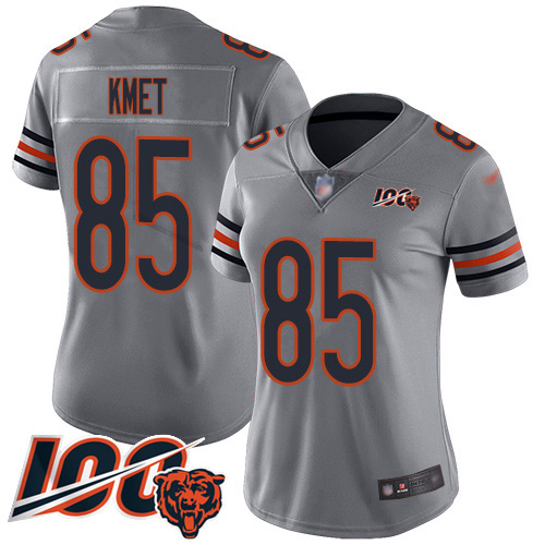 Nike Bears #85 Cole Kmet Silver Women's Stitched NFL Limited Inverted Legend 100th Season Jersey