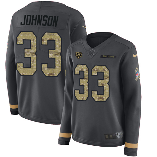 Nike Bears #33 Jaylon Johnson Anthracite Salute to Service Women's Stitched NFL Limited Therma Long Sleeve Jersey