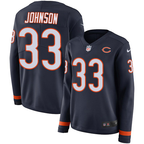 Nike Bears #33 Jaylon Johnson Navy Blue Team Color Women's Stitched NFL Limited Therma Long Sleeve Jersey