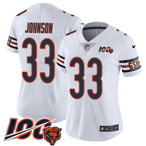 Nike Bears #33 Jaylon Johnson White Women's Stitched NFL 100th Season Vapor Untouchable Limited Jersey